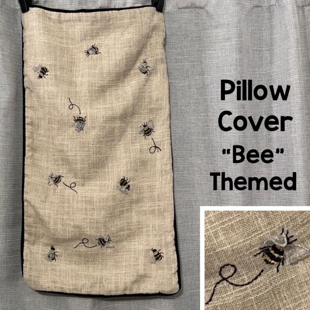 Lillian August Home “Honey Bee” Pillow Cover-Natural Beige/Black Trim-Woven Look